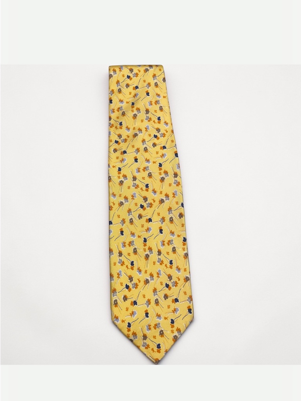 Rykiel Homme Yellow Floral Tie Silk Designer Neck Tie - Gold Blue Brown Pattern